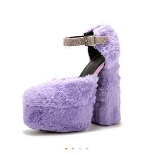Sugar Thrillz Furry platform shoes with Rhinestone strap